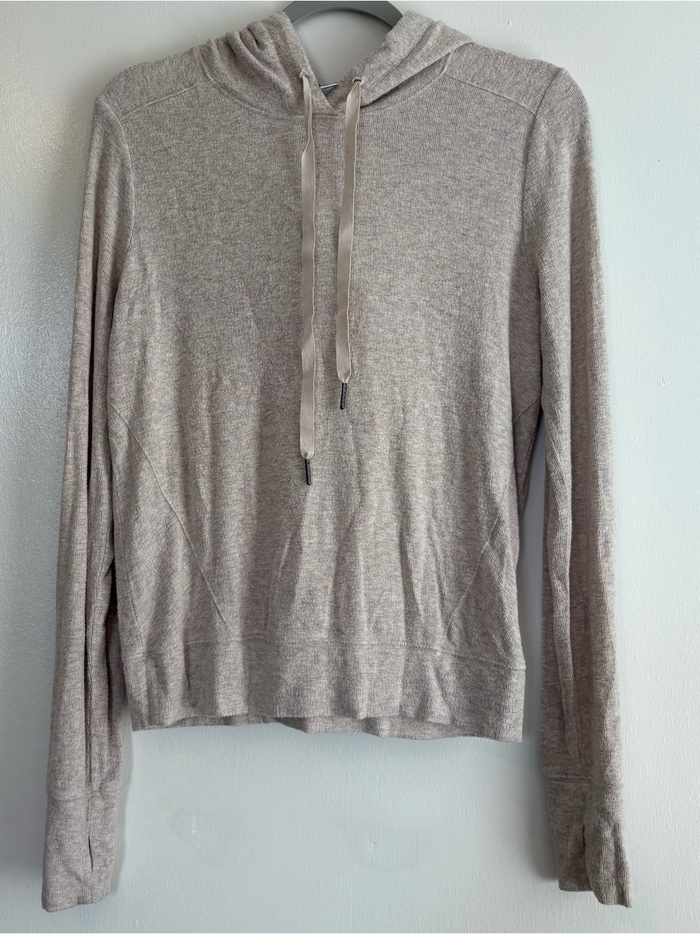 Evereve Women’s Beige Solid Knit Pullover Hoodie Lightweight Stretch Size S
